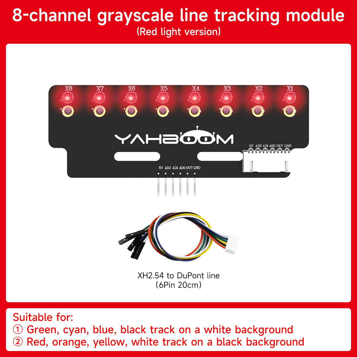 Yahboom 8-channel grayscale line tracking sensor module
