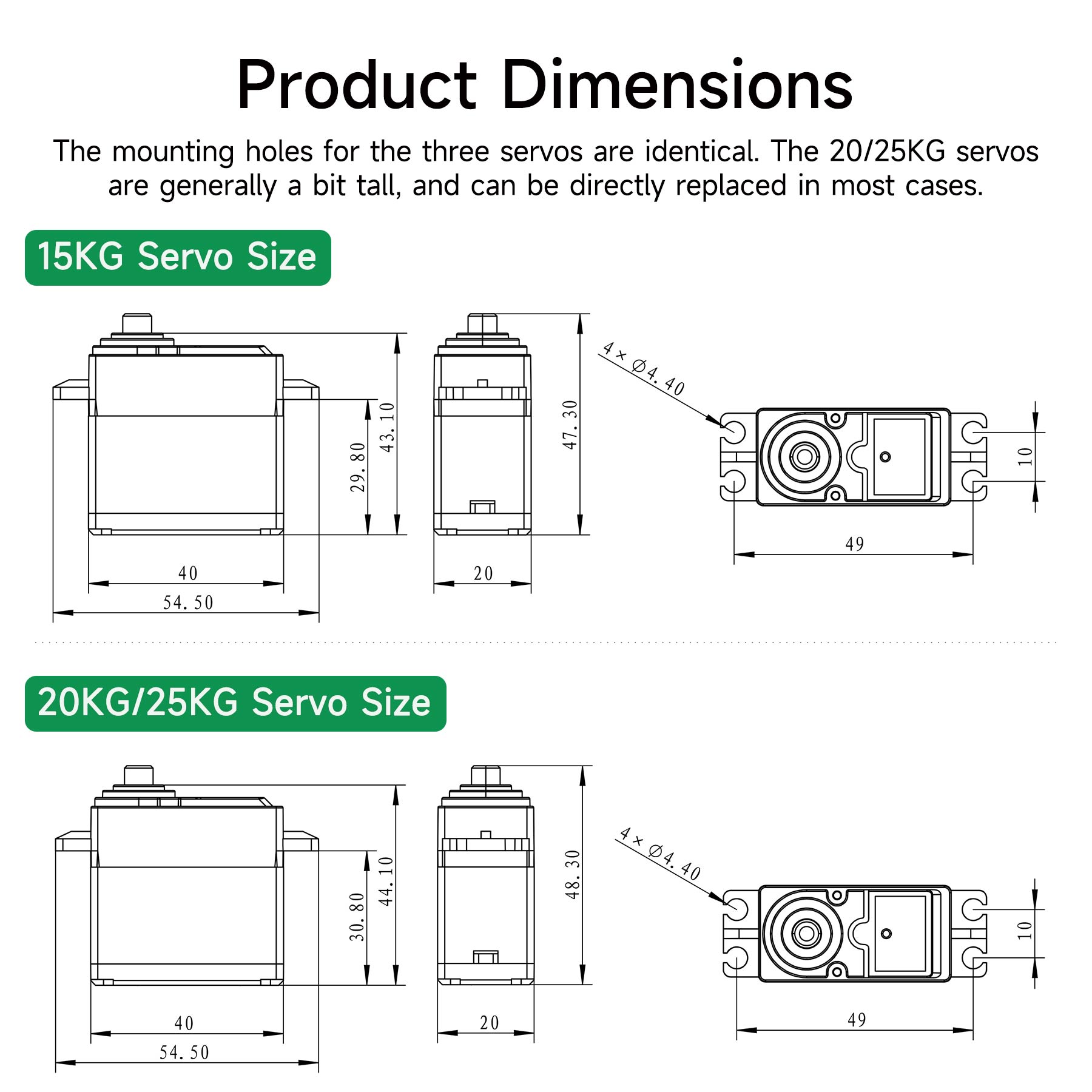 Yahboom 15KG/20KG/25KG Metal Digital Servo with Metal Gears and Larger Torque