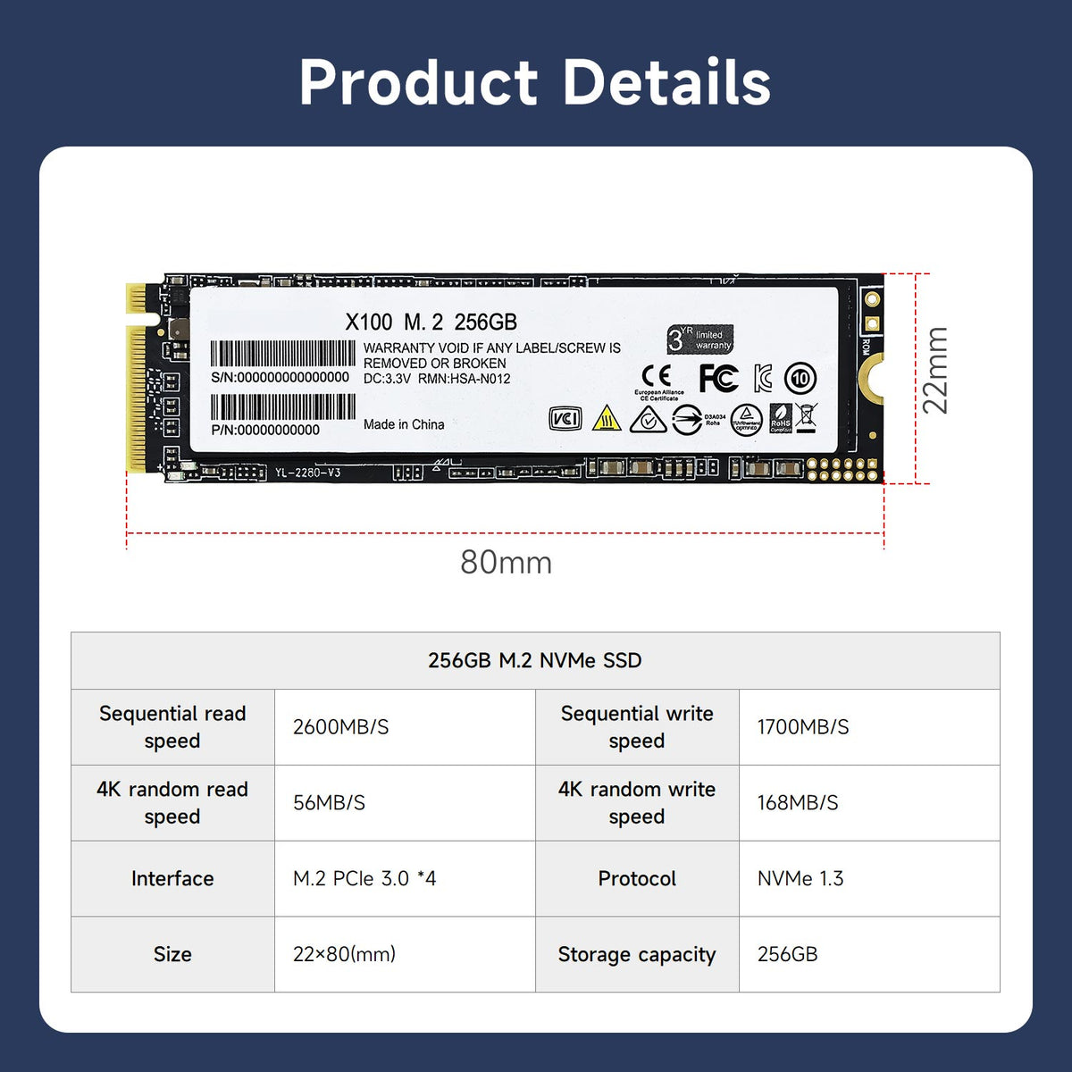 256GB/512GB/1TB/2TB M.2 NVMe Solid State Drive