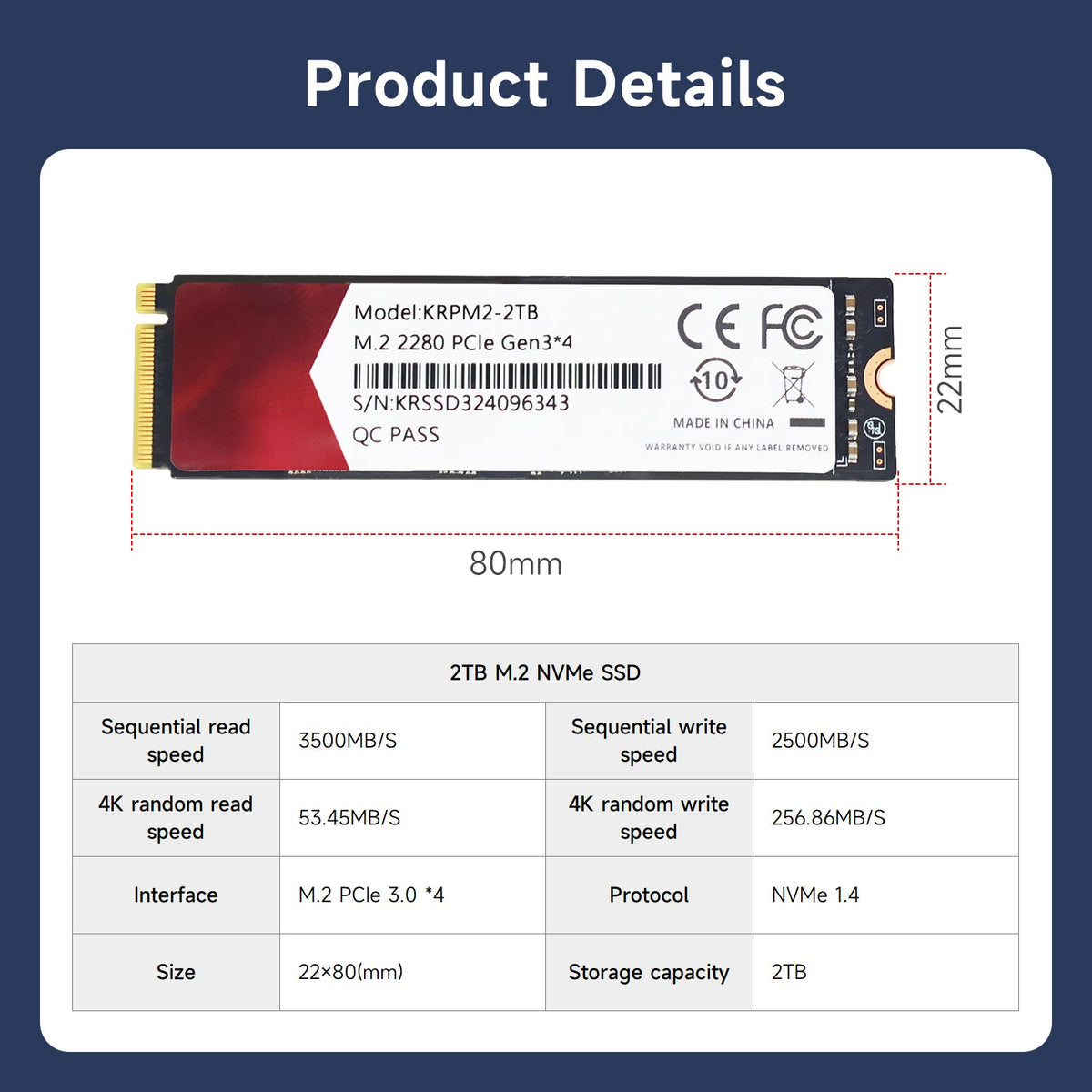 256GB/512GB/1TB/2TB M.2 NVMe Solid State Drive
