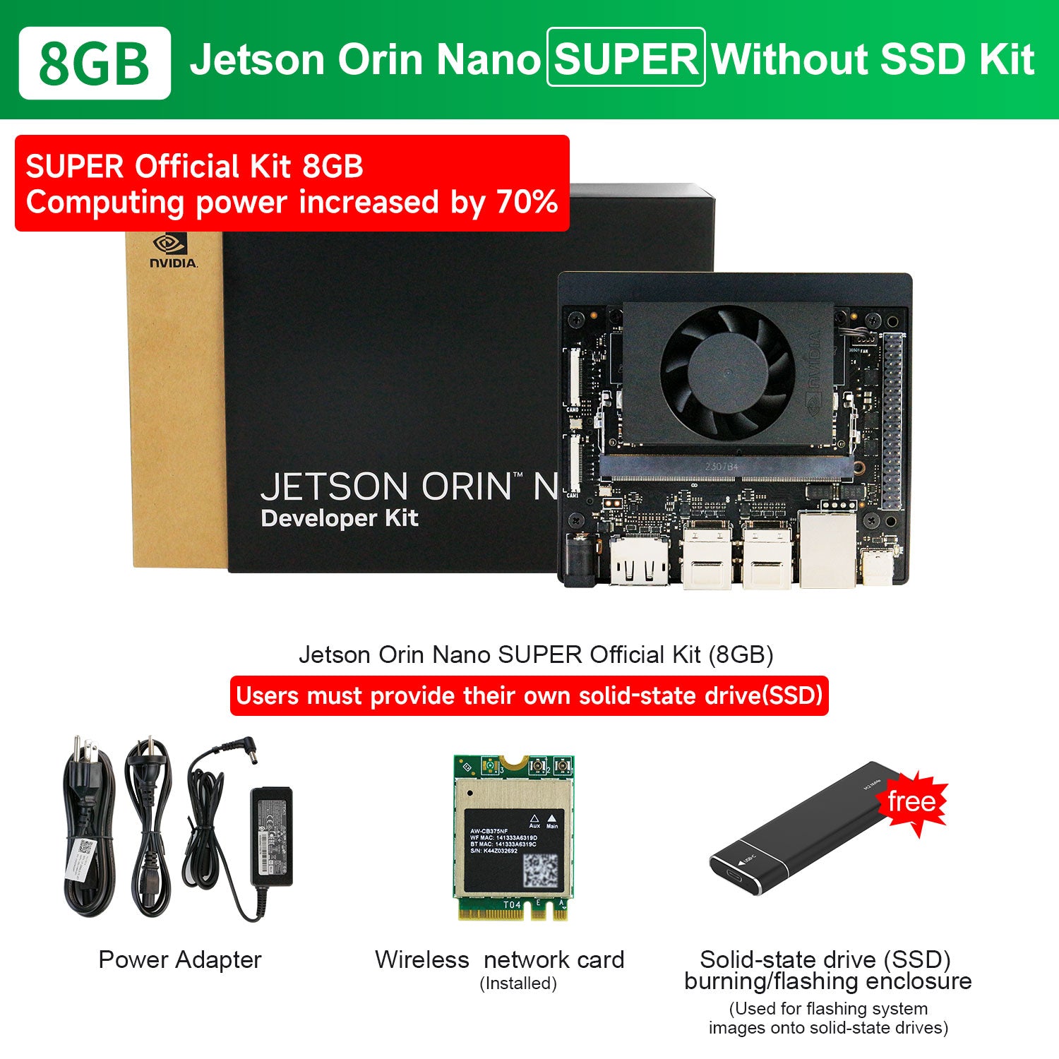 Jetson Orin NANO SUPER Developer Kit(SUB/Official) with 4GB/8GB RAM(34TOPS/67TOPS)