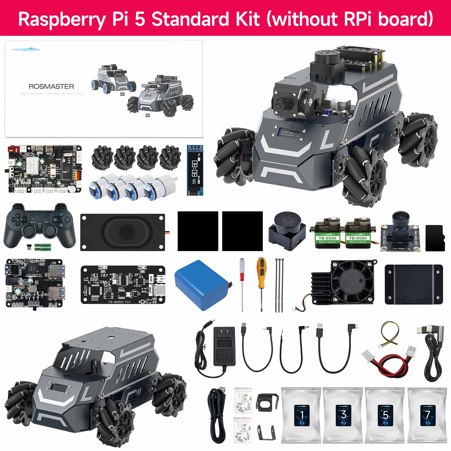 ROSMASTER M1 AI Large Language Model ROS2 Robot with Mecanum Wheel for Jetson NANO 4GB/Orin NANO SUPER/RDK X5/RaspberryPi 5
