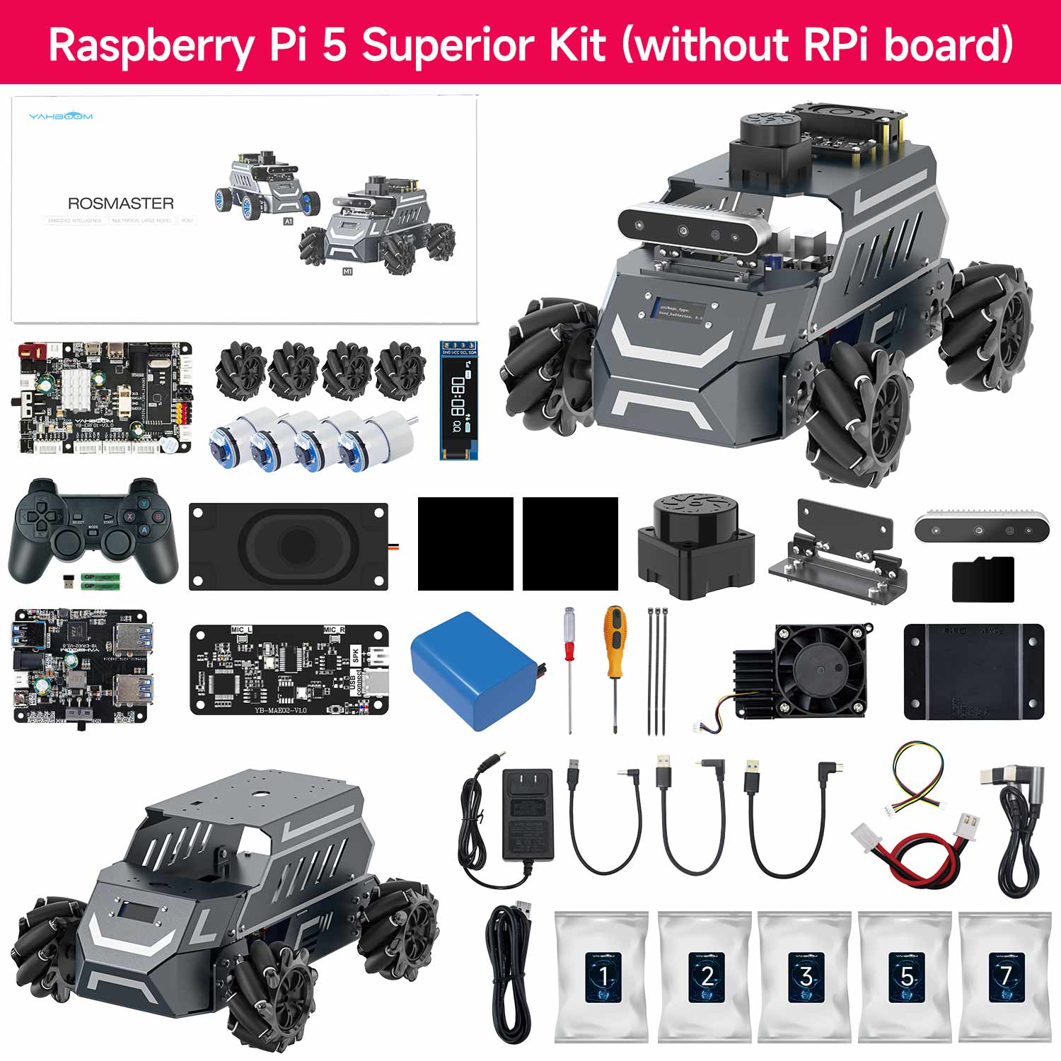 ROSMASTER M1 AI Large Language Model ROS2 Robot with Mecanum Wheel for Jetson NANO 4GB/Orin NANO SUPER/RDK X5/RaspberryPi 5