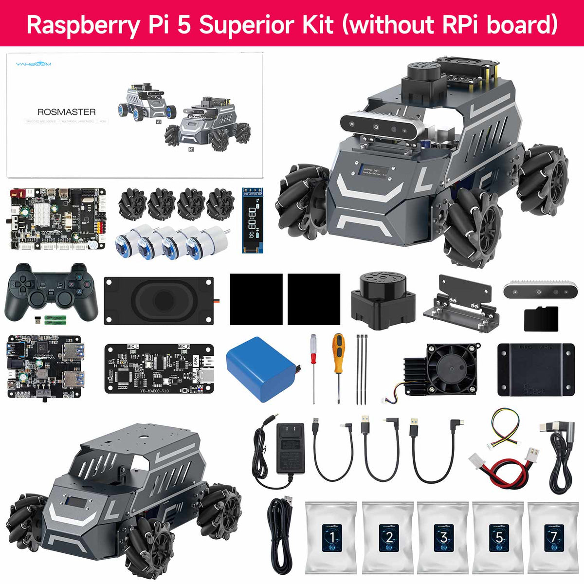 ROSMASTER M1 AI Large Language Model ROS2 Robot with Mecanum Wheel for Jetson NANO 4GB/Orin NANO SUPER/RDK X5/RaspberryPi 5