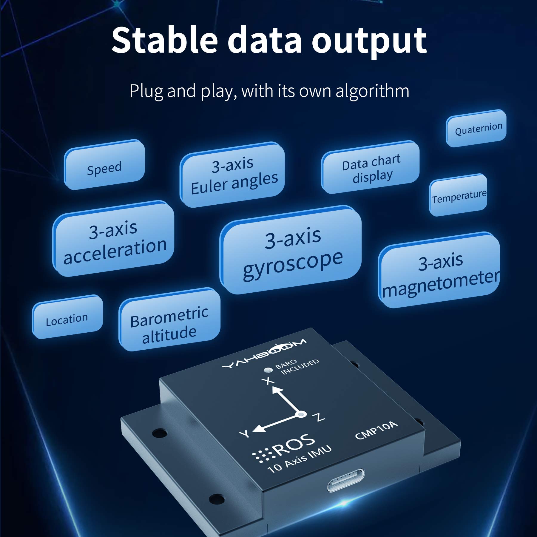 Módulo de sensor ARHS de navegación inercial de 10 ejes Yahboom IMU con acelerómetro, giroscopio, magnetómetro, barómetro, manómetro de presión de aire
