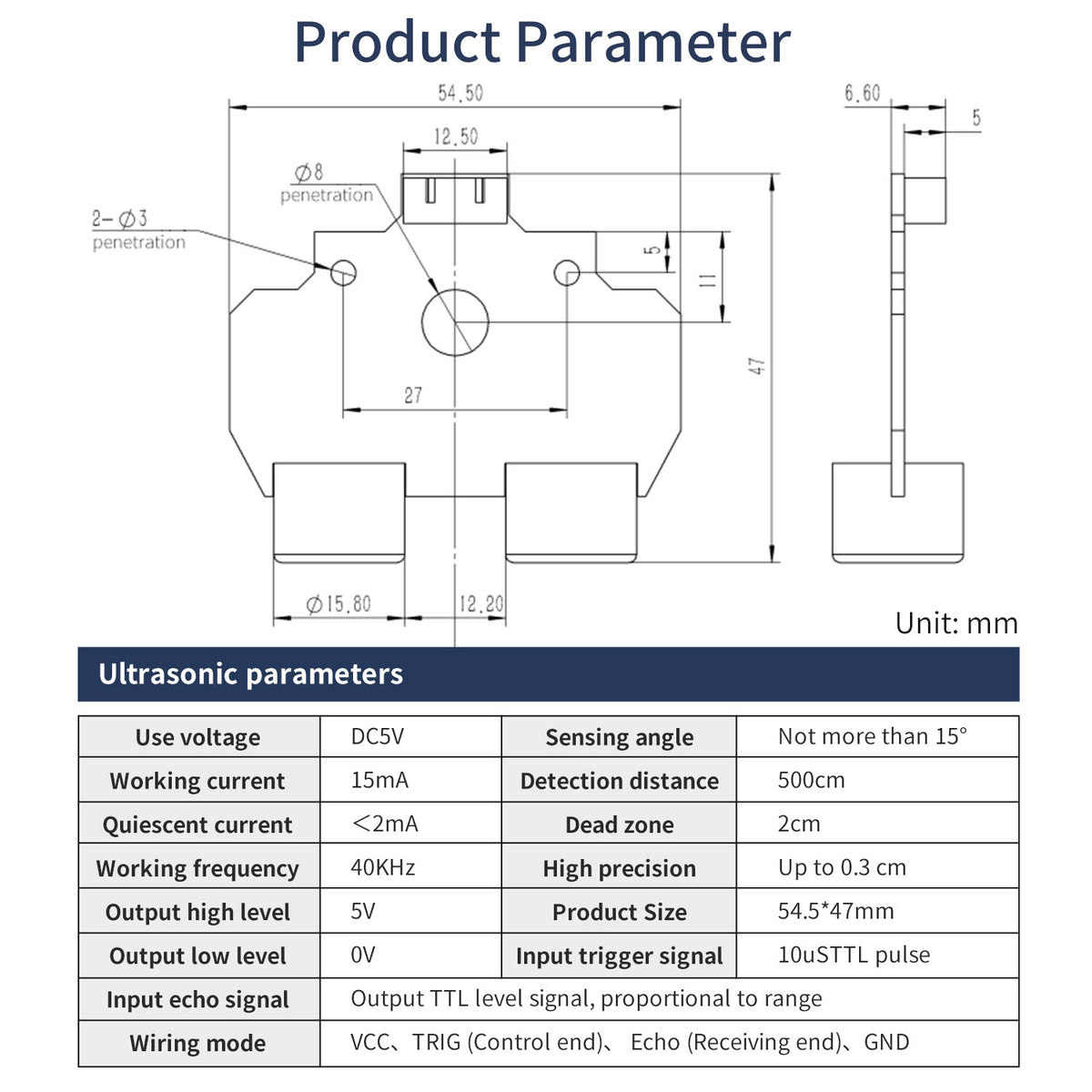 Yahboom horizontal ultrasonic sensor distance module(XH2.54-4Pin port)